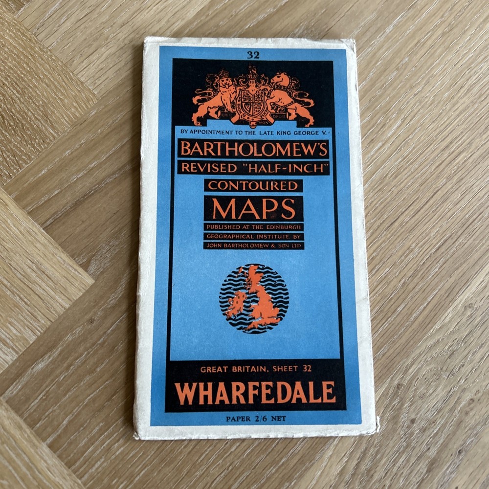 WHARFEDALE Bartholomew Revised Contoured Half Inch Map sheet 32 Paper 1946