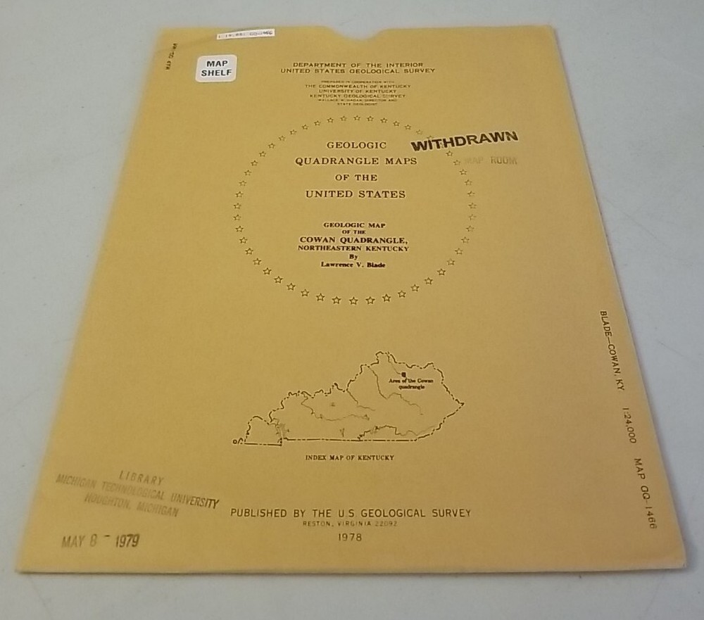 USGS Geologic Map Cowan Quadrangle, Northeastern Kentucky w/Sleeve