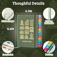 Address Book with Colorful Alphabetical Tabs (4.7″ X 6.2″) – Sage Green