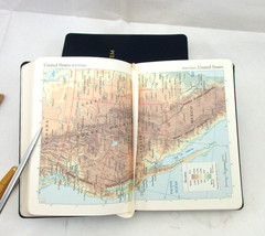ATLAS The Traveler’s Atlas A Geographic Handbook Leather 4×6 NAVY