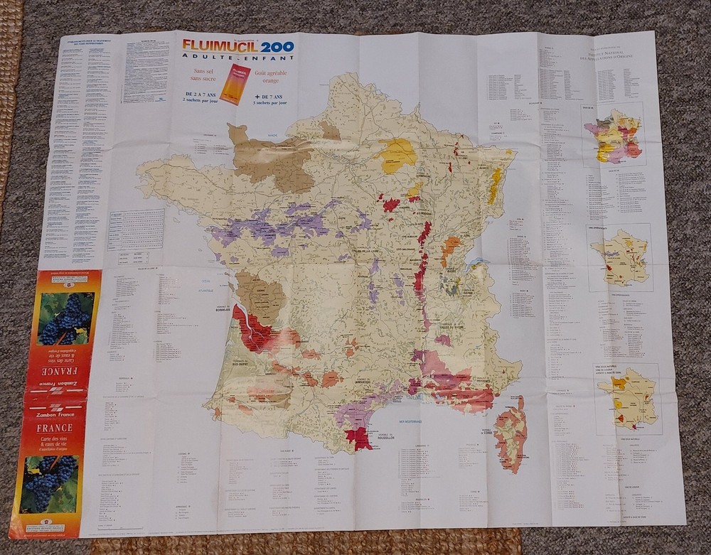 Folded France Map Wines and Brandy with Designation of Origin / Regions