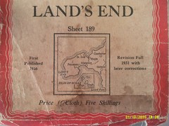 Ordnance Survey One-Inch Map on Cloth. Sheet 189. Land’s End. G-.