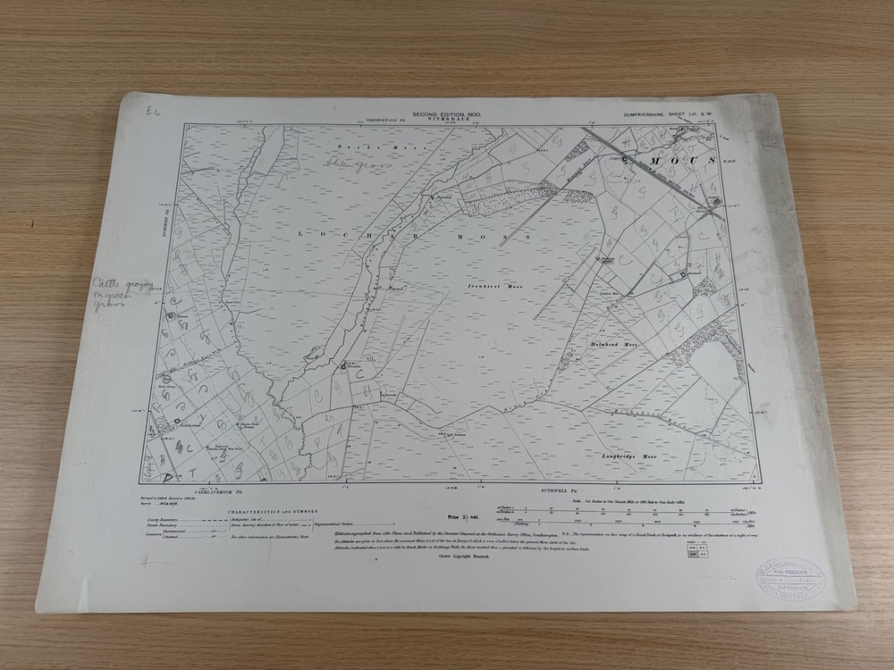 Antique 1900 OS Map Dumfries LVI SW Caerlaverock Lochar Moss Ruthwell Mouswald