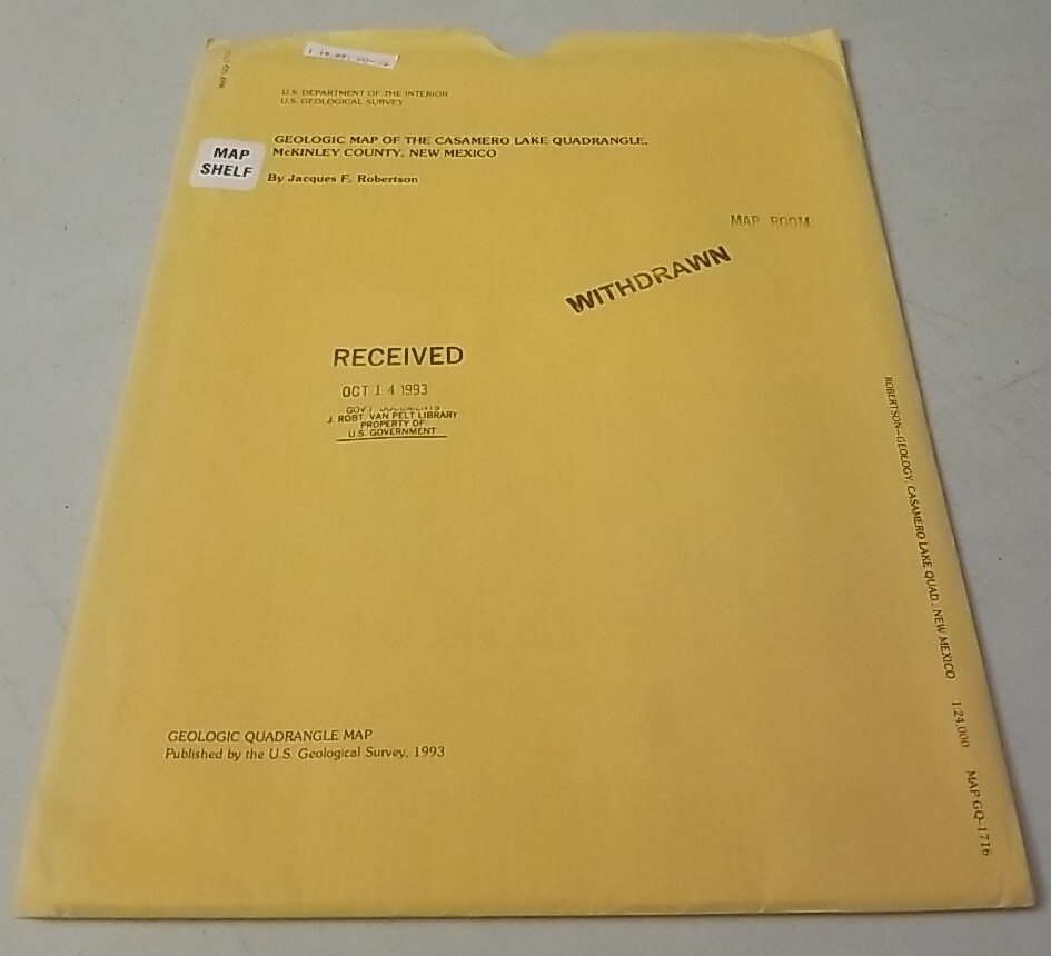 USGS Geologic Map Casamero Lake Quadrangle, McKinley County, New Mexico w/Sleeve