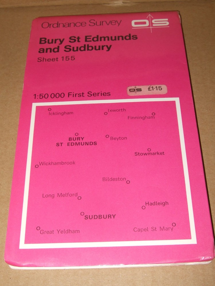ORDNANCE SURVEY SHEET MAP BURY ST EDMUNDS & SUDBURY SHEET 155 NO RIPS TEARS