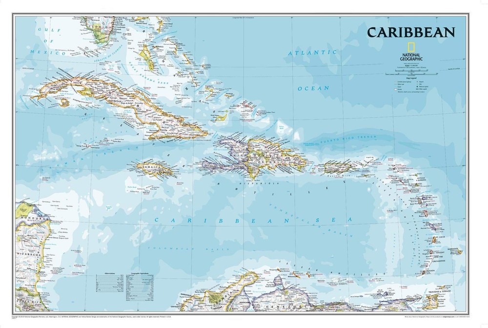 National Geographic Caribbean Wall Map – Classic – Laminated (Poster Size: 36…