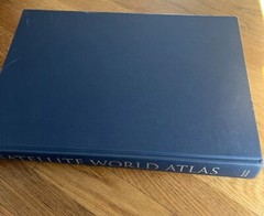 Satellite World Atlas from Barnes and Noble. Blue hardcover