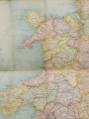 Vintage Tourist’s Map of England and Wales Bartholomew’s Linen