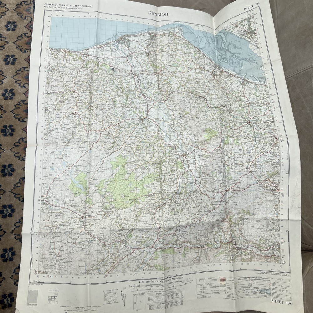 Vintage Map Denbigh Wales 1961 Large Ordance Survey