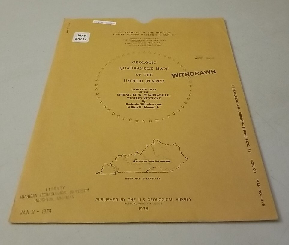 USGS Geologic Folding Map Spring Lick Quadrangle, Western Kentucky w/Sleeve