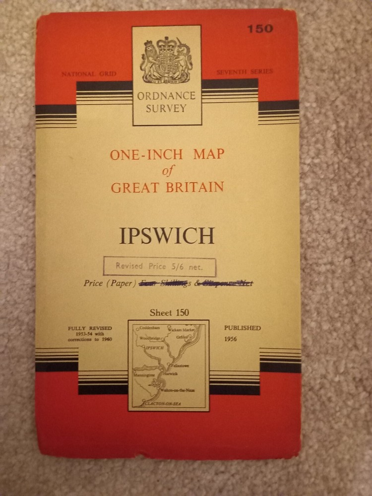 OS Ordnance Survey 1 Inch – 7th Series: Sheet 150 Ipswich – 1960 – Paper