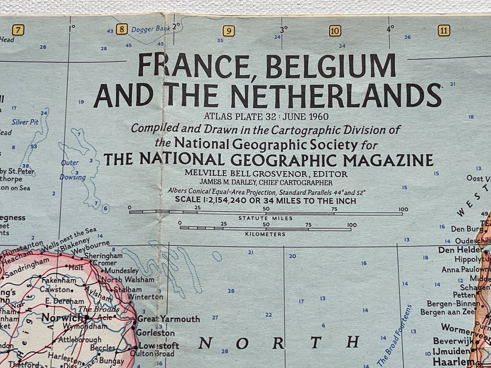 National Geographic Magazine,Paper Map,France, Belgium, The Netherlands, 1960
