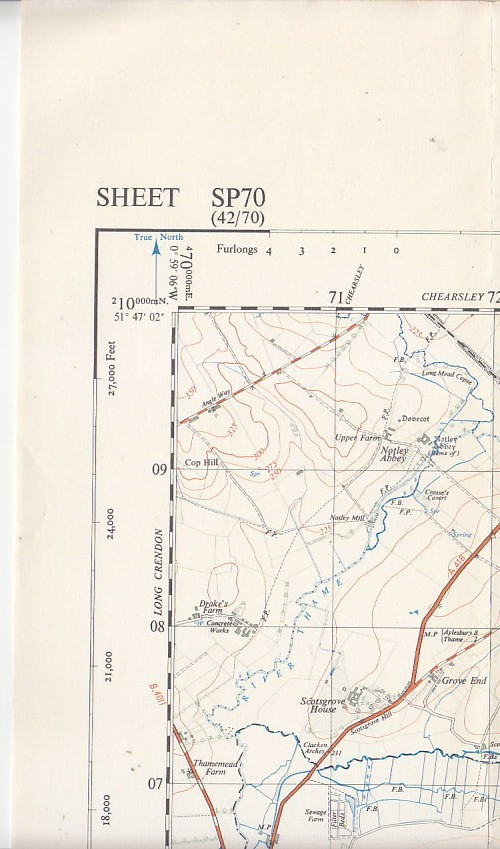 Ordnance Survey 1:25,000 First Series Map Sheet SP 70 Thame