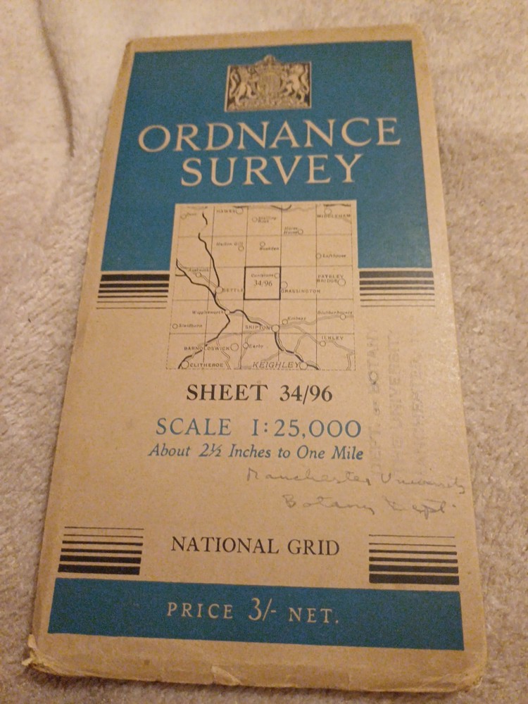 Ordnance Survey 2 1/2 Inch Cloth Map – Sheet 34/87- 1948 Bordley/ Threshfield