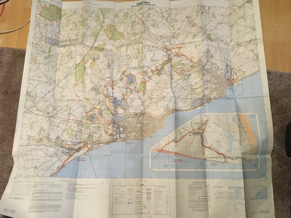 Military training cinque ports map. national grid dover, folkestone,hythe,lydd