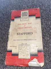 Ornance Survey one inch map -Stafford -1953 -sheet 119-cloth Paper