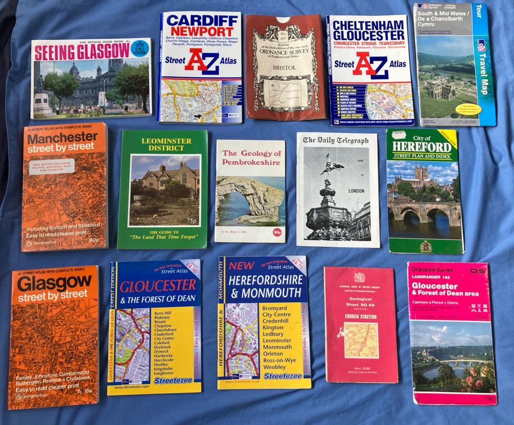 JOB LOT OF MAPS / STREET PLANS ETC. HEREFORD BRISTOL WALES GLASGOW SCOTLAND GLOS