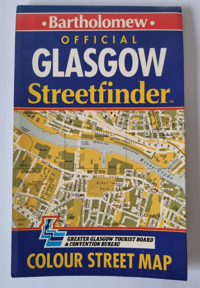 Vintage 1991 Official Glasgow Streetfinder Colour Papwr Fold Up Bartholomew Map