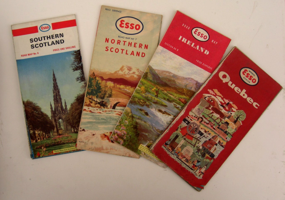 Original Vintage Esso Road Maps Southern & Northern Scotland/ Ireland & Quebec
