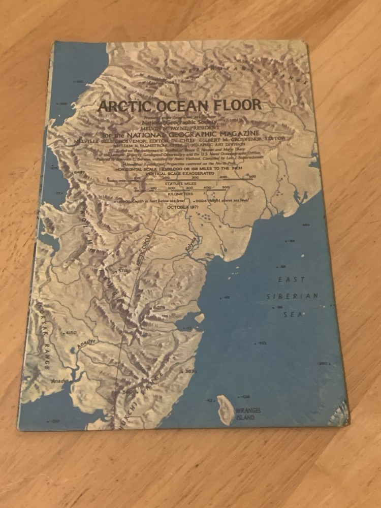 National Geographic 1971 Artic Ocean Floor Map Siberia Alaska