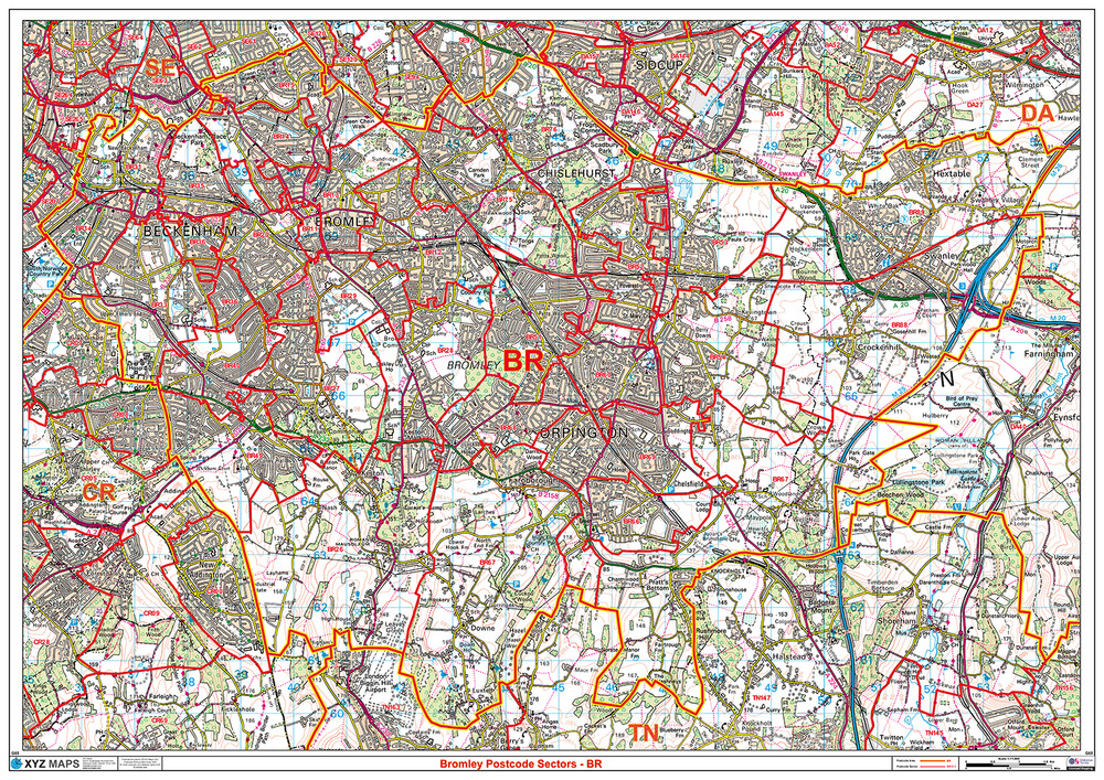 (G65) Map of Bromley BR Postcode Sectors, Poster of Bromley Postcodes