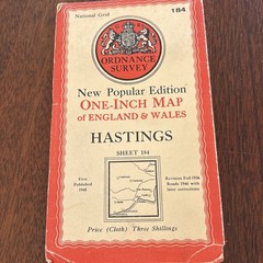 Vintage Ordnance Survey Map Sheet 184 Hastings New Popular Edition Cloth 1940