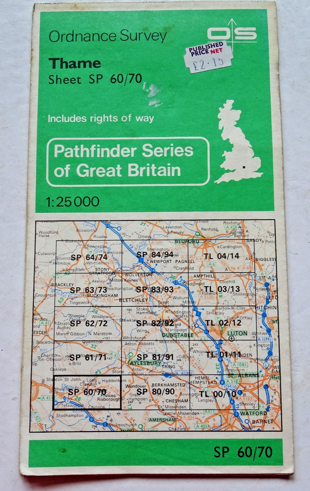Ordnance Survey Map – Pathfinder – Thame – Sheet SP 60/70 – 1:25000 – 1982