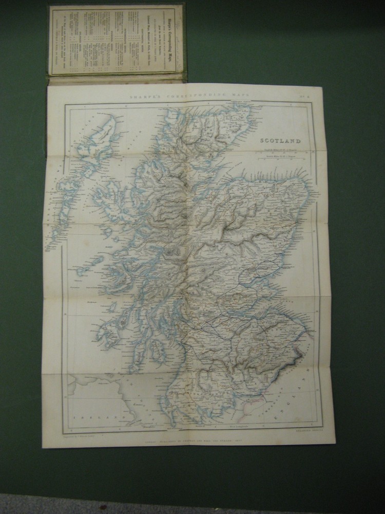 100% SHARPES FOLDING MAP ON CLOTH OF SCOTLAND C1847 VGC RAILWAY TELEGRAPH