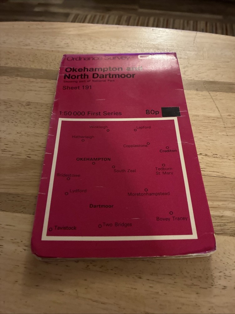 Okehampton & N. Dartmoor OS Ordnance Survey 1:50000 First Series Sheet 191 1974