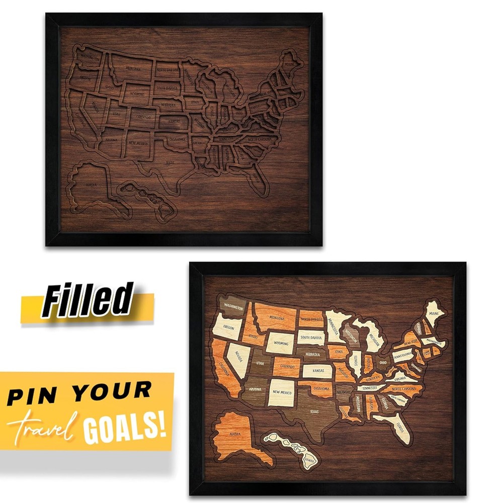 12x10inch Travel Map,Wooden USA Map Puzzle,Perfect For Couples and Families Gift