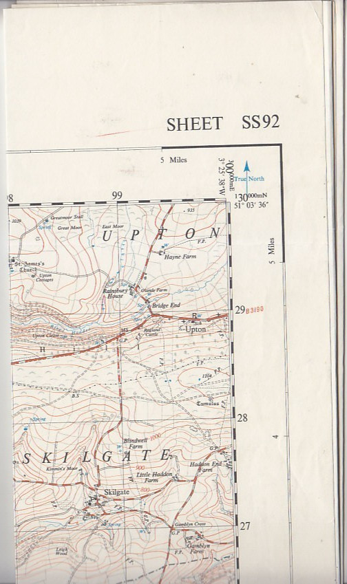 Ordnance Survey 1:25,000 First Series Map Sheet SS 92 Dulverton
