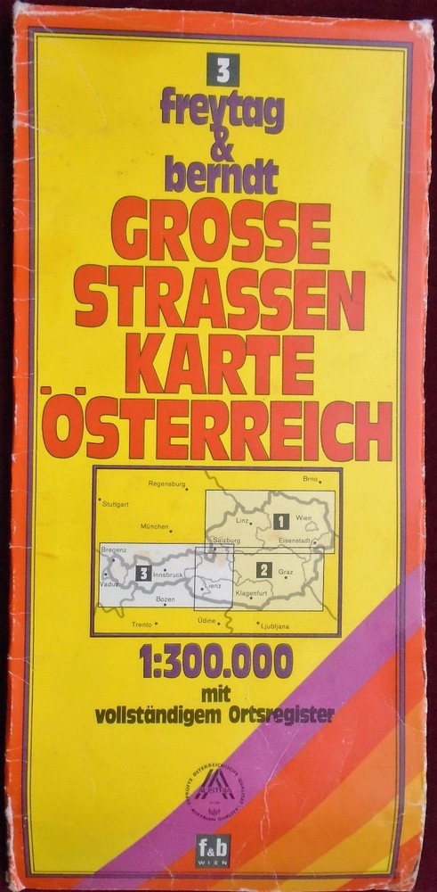 F&B 1971 WEST AUSTRIA No. 3 COLOURED CONTOURED PAPER MAP with INDEX 1:300 000