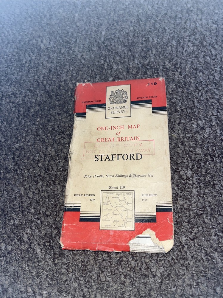 Ornance Survey one inch map -Stafford -1953 -sheet 119-cloth Paper