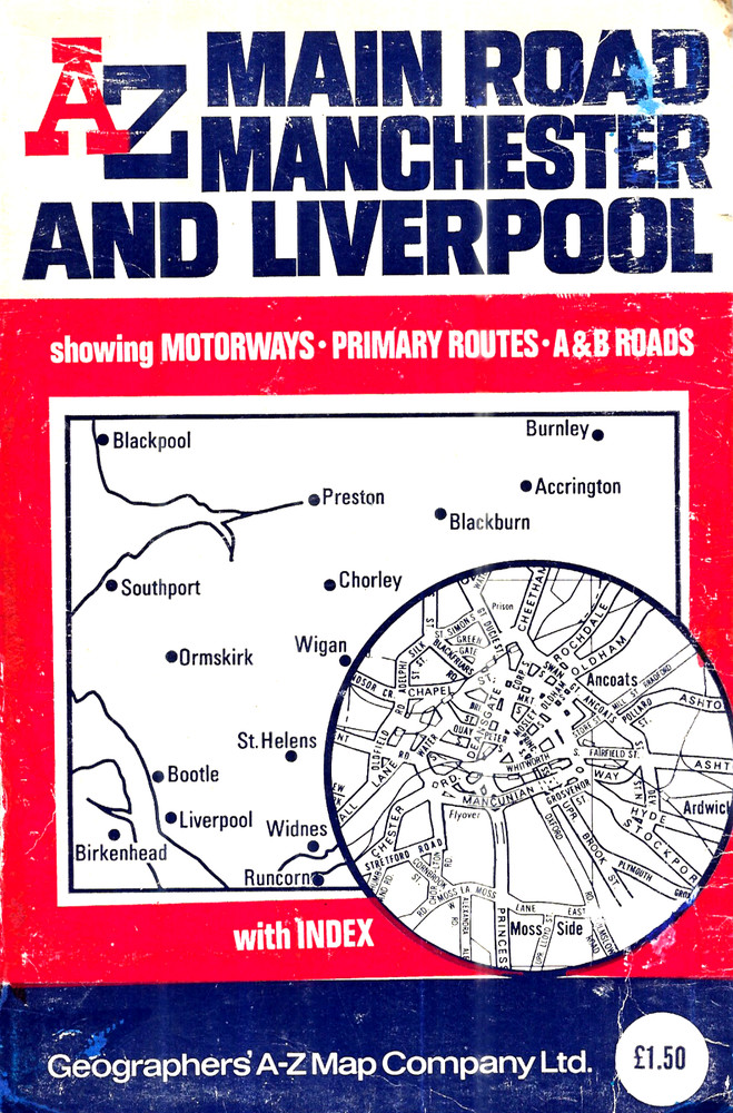 Main Road Map of Manchester and Liverpool by Geographers A-Z Map Company