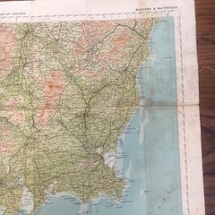 Vintage Bartholomews cloth backed map of Wexford & waterford Ireland