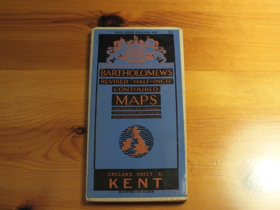 Vintage Bartholomew’s Half Inch Cloth Map, , Sheet 31, Kent. 1937 Clean