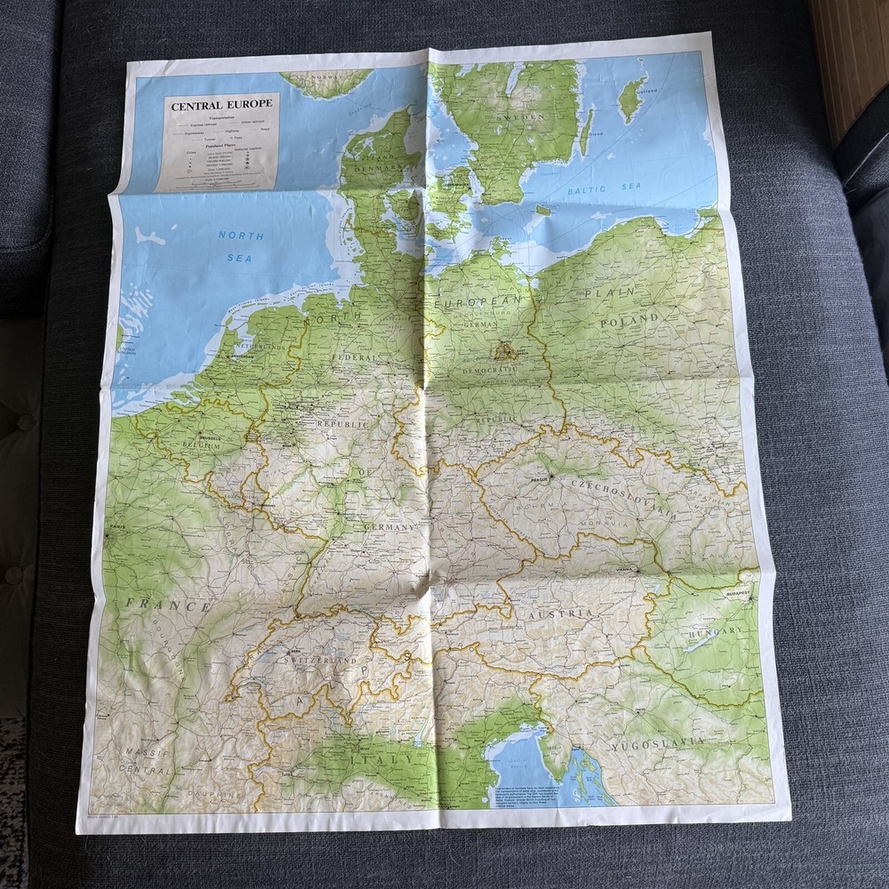 Vintage Map Central Europe Transportation 1986 Folded