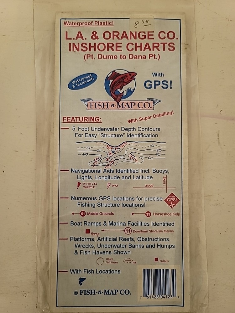 Fish-N-Map Company LA & Orange Co. Inshore Charts Map Pt Dume to Dana Pt. NEW