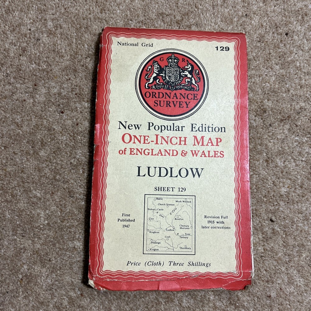 Vintage OS One Inch Map -Ludlow, Sheet 129, 1947 – On Cloth, Ordnance Survey
