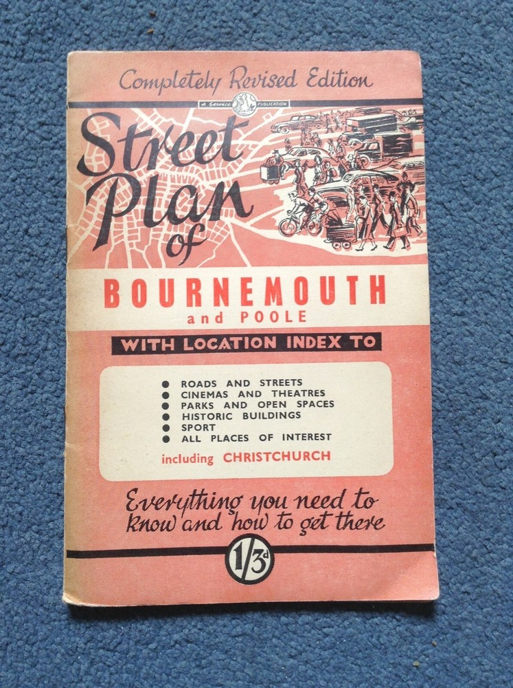 Vintage BOURNEMOUTH & POOLE Street Plan & Index – 1950s – some minor damage