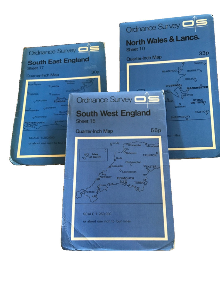 3x joblot OS Quarter-Inch Paper Maps (job OSX) 1970s