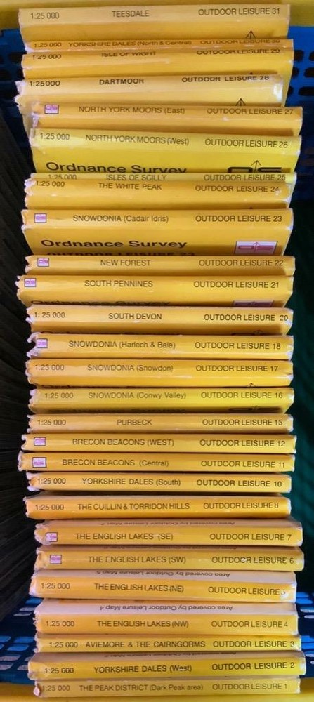 Ordnance Survey Outdoor Leisure Maps, yellow covers c.1988, VG, choose 1 or more