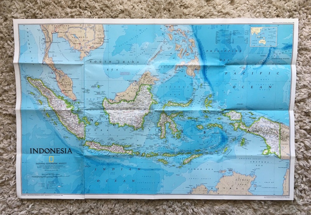 National Geographic Society Map & Poster INDONESIA February 1996 ~ Double Sided