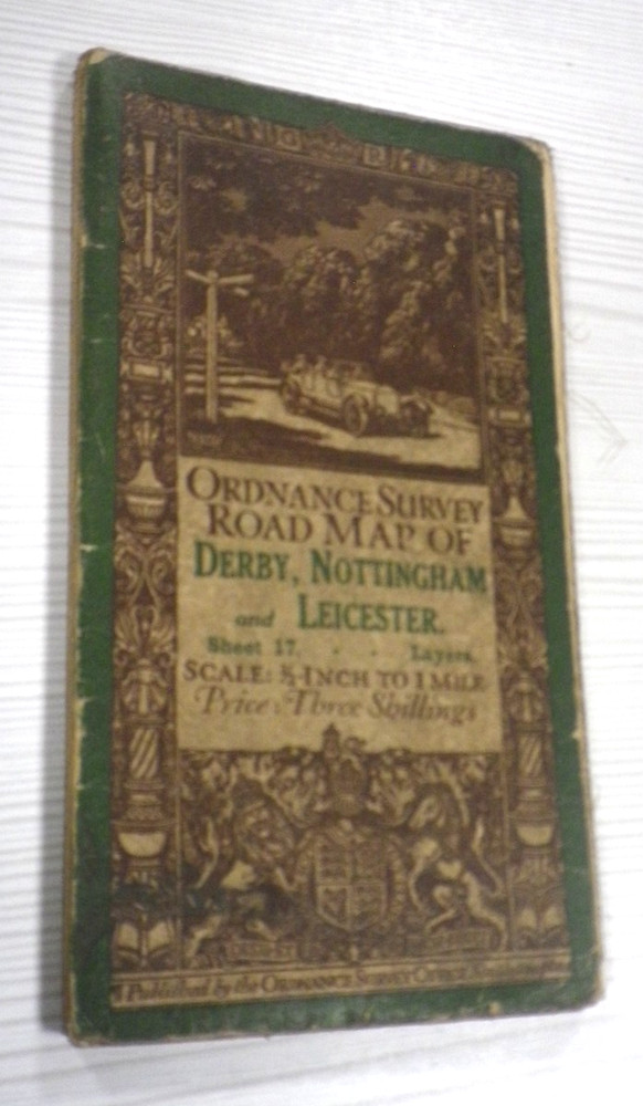 Ordnance Survey Road Map of Derby, Nottingham & Leicester 1914