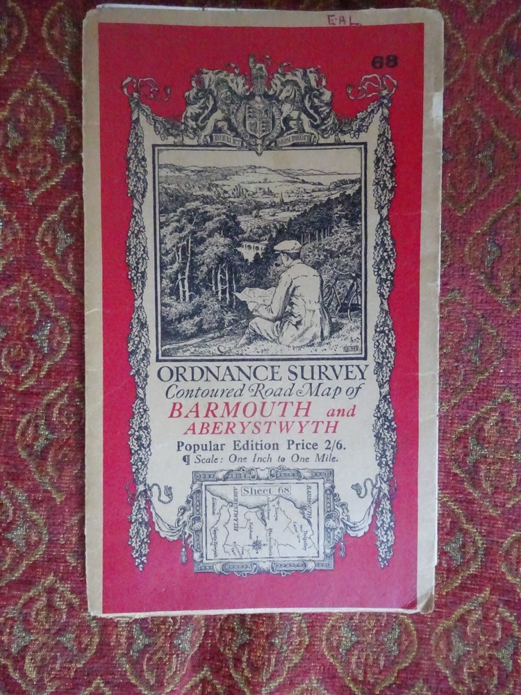 OLD 1922 OS cloth MAP BARMOUTH ABERYSTWYTH ABERDOVEY MACHYNLLECH TOWYN DOLGELLAU