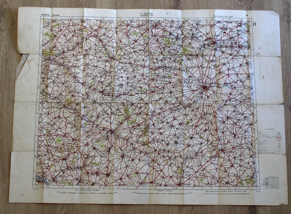 1915 Cloth-backed Trench Map FRANCE First World War Ordnance Survey LENS 11