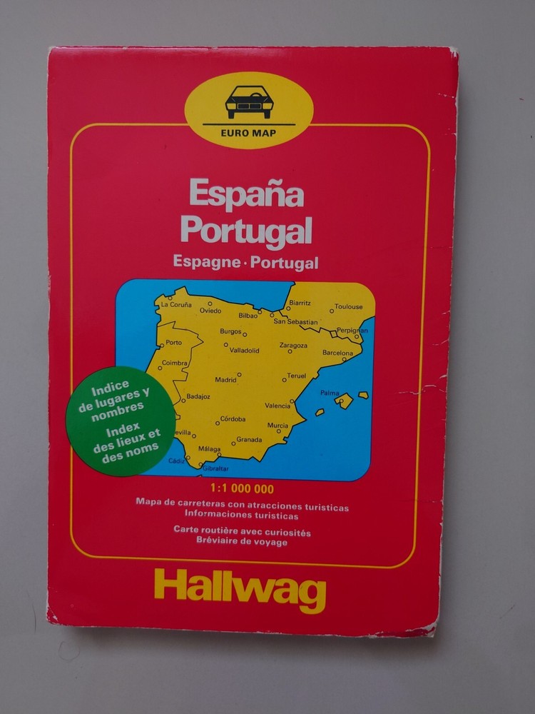 Spain & Portugal Hallwag Euro Map 1:100000 Folding Paper Map & Index