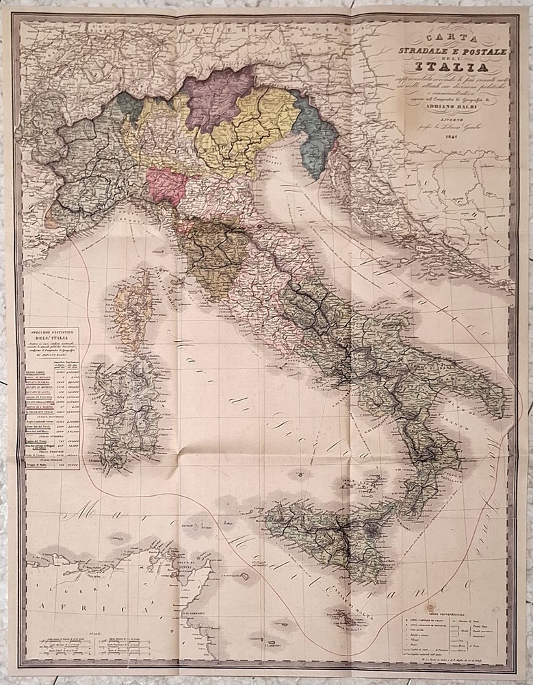 Carta Stradale e Postale d’Italia 1841 Adriano Baldi Editalia Maps