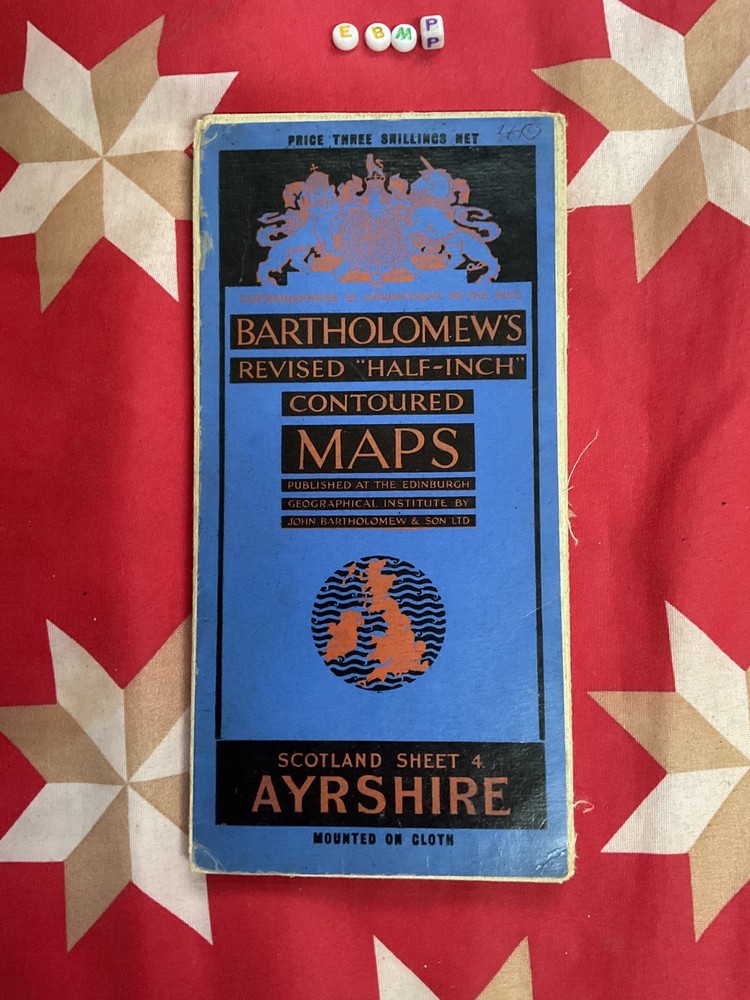 ANTIQUE Bartholomews Map , FOLD OUT MAP , Ayrshire , hiking , rambling