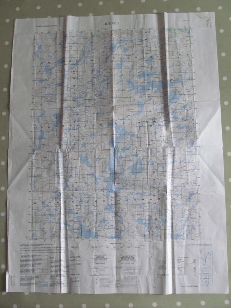 VINTAGE MAP OF RJUVEN NORGE NORWAY 1 : 50 000 US ARMY DATED 1970